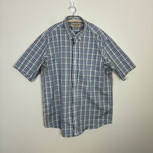 Duluth Trading Co Wrinklefighter Mens Large Relaxed Fit Plaid Short Sleeve Shirt